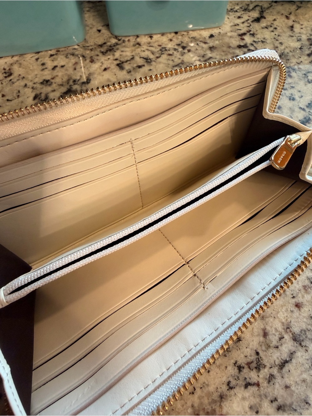 Coach F54630 Tan Canvas Zip Wallet with Chalk Leather Stripe - Picture 6 of 9